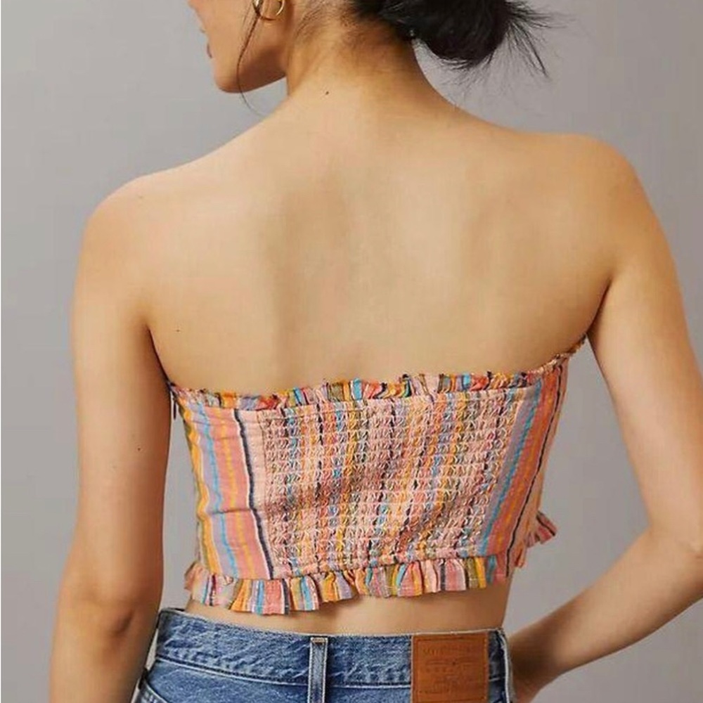 Anthropologie Pilcro Rainbow Smocked Crop Tube Top